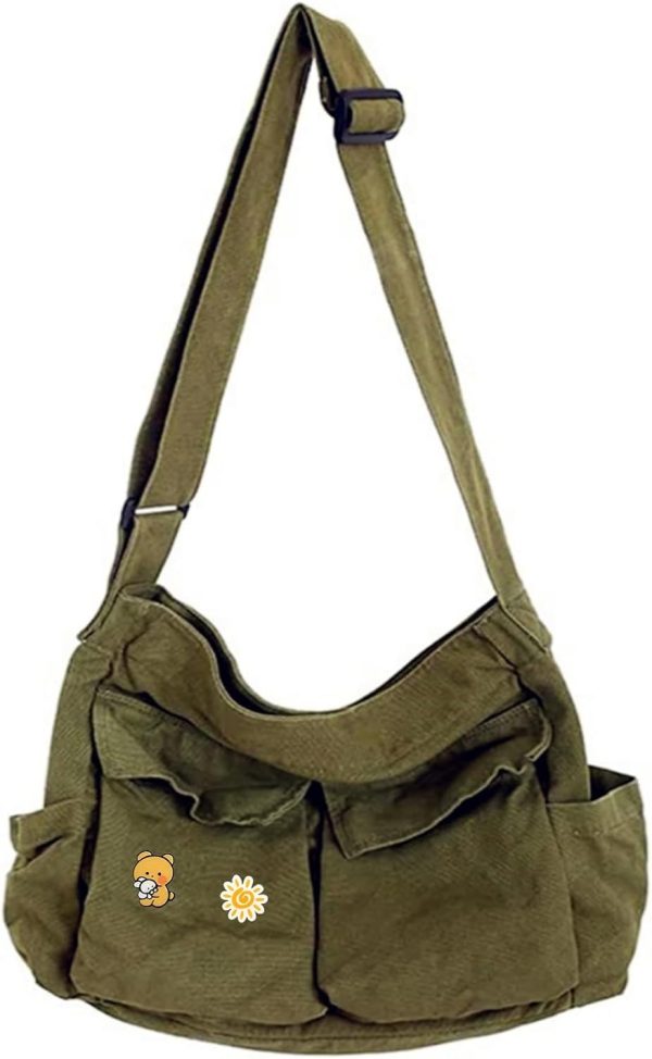 Canvas Messenger Bag Large Crossbody Bags with Multiple Pockets,School Vintage Shoulder Laptop Bag for Women and Men