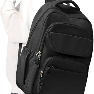 Cute Black School Backpack for Teens Girls Boys Waterproof School Bag Basic Backpack for College Students Multi Pocket Backpack Lightweight Casual Daypack Backpacks for Women Men