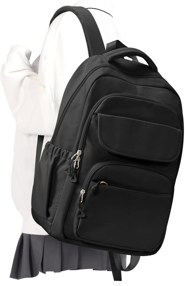 Cute Black School Backpack for Teens Girls Boys Waterproof School Bag Basic Backpack for College Students Multi Pocket Backpack Lightweight Casual Daypack Backpacks for Women Men