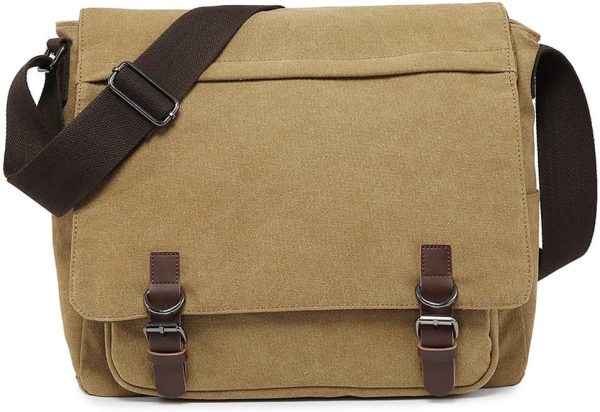 Large Vintage Canvas Messenger Shoulder Bag Travel Crossbody Purse Briefcase Business Bag for 15inch Laptop