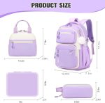 School Backpack for Girls, Bookpack with Bento Lunch Box, Insulated Bag & Utensils, 43oz Lunch Containers with 6 Compartment Schoolbag Set for Kids Elementary Middle Student (Purple)
