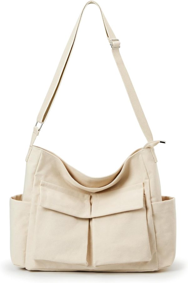 Canvas Tote Bag Messenger Bag, Large Crossbody Bag for Women or Men, Casual Canvas Shoulder Bag for College Work Daily