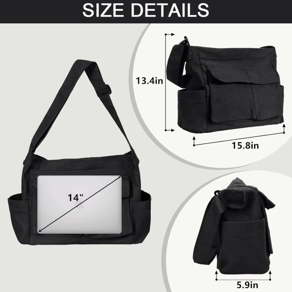 Canvas Messenger Bag Large Crossbody Bags with Multiple Pockets,School Vintage Shoulder Laptop Bag for Women and Men