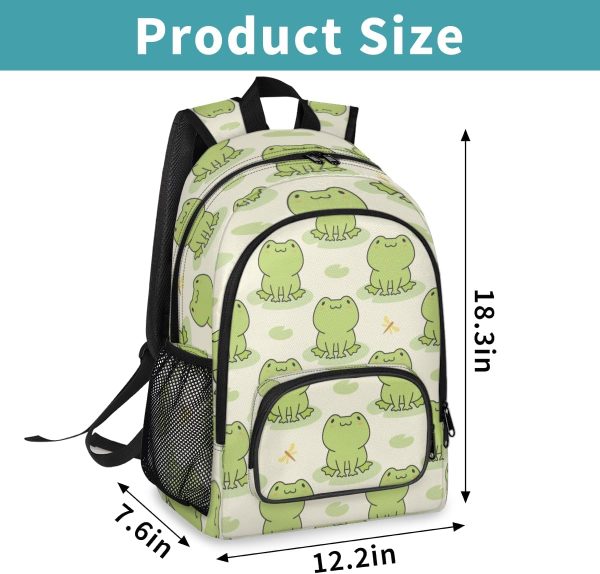School Backpack Frogs Casual Bookbag with Multiple Pockets 18 inch Laptop Backpacks for Travel Hiking, Schoolbag for Students Girls Boys Women Men, Green Frog Animal