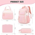 School Backpack for Girls, Bookpack with Bento Lunch Box, Insulated Bag & Utensils, 43oz Lunch Containers with 6 Compartment Schoolbag Set for Kids Elementary Middle Student (Pink)