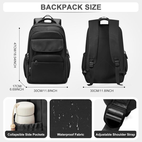 Cute Black School Backpack for Teens Girls Boys Waterproof School Bag Basic Backpack for College Students Multi Pocket Backpack Lightweight Casual Daypack Backpacks for Women Men