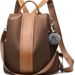 Women Backpack Purse Waterproof Nylon Anti-theft Rucksack Lightweight Shoulder Bag(Brown1)