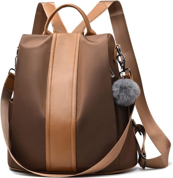 Women Backpack Purse Waterproof Nylon Anti-theft Rucksack Lightweight Shoulder Bag(Brown1)
