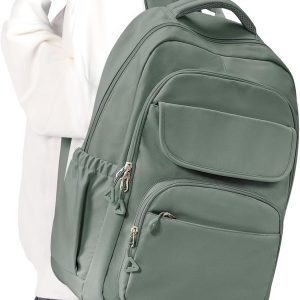 Cute School Backpack for Teens Girls Boys Waterproof School Bag Basic Backpack for College Students Multi Pocket Backpack Lightweight Casual Daypack Backpacks for Women Men(Green)