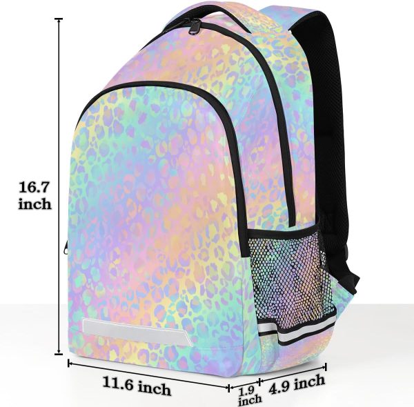 Rainbow Leopard Print Backpack Boys Girls Schoolbag Children Bookbag,Laptop Notebook Tablet Cheetah School Bag Stylish Casual Daypack Students Teens Travel Bags