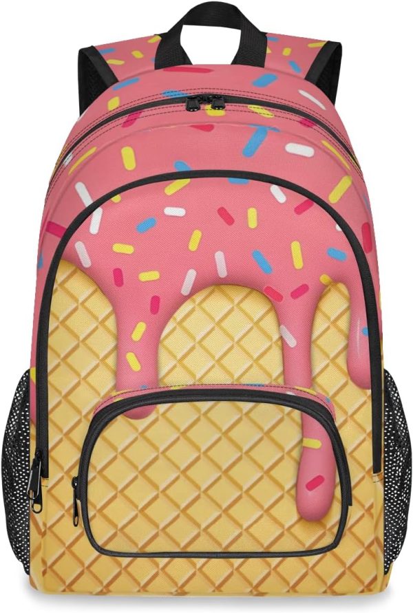 School Backpack Casual Bookbag with Multiple Pockets 18 inch Laptop Backpacks for Travel Hiking, Schoolbag for Students Girls Boys Women Men, Pink Ice Cream
