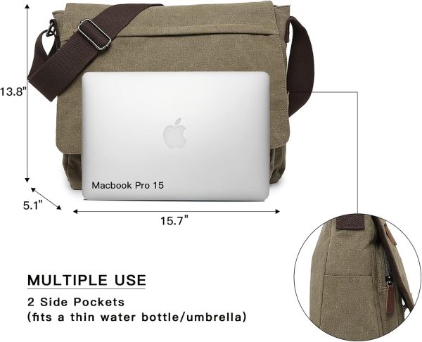 Large Vintage Canvas Messenger Shoulder Bag Travel Crossbody Purse Briefcase Business Bag for 15inch Laptop