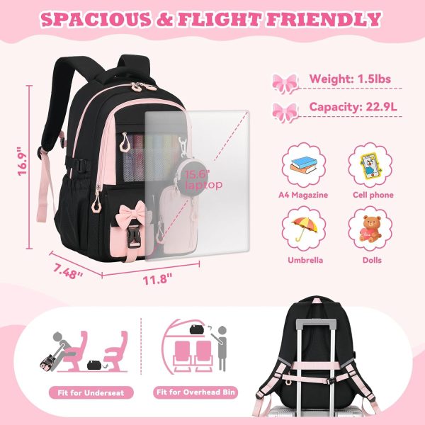 Backpack for School, Kids Backpacks for Girls, Girls Cute Bookbag for Teens, Schoolbag for Elementary Middle School Students, Girl Backpacks Ages 6-8, With Coin Purse, Travel, Camp, Black Pink