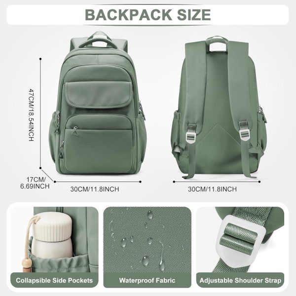 Cute School Backpack for Teens Girls Boys Waterproof School Bag Basic Backpack for College Students Multi Pocket Backpack Lightweight Casual Daypack Backpacks for Women Men(Green)