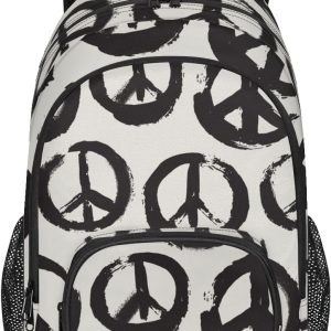 School Backpack Casual Bookbag with Multiple Pockets 18 inch Laptop Backpacks for Travel Hiking, Schoolbag for Students Girls Boys Women Men, Peace Sign