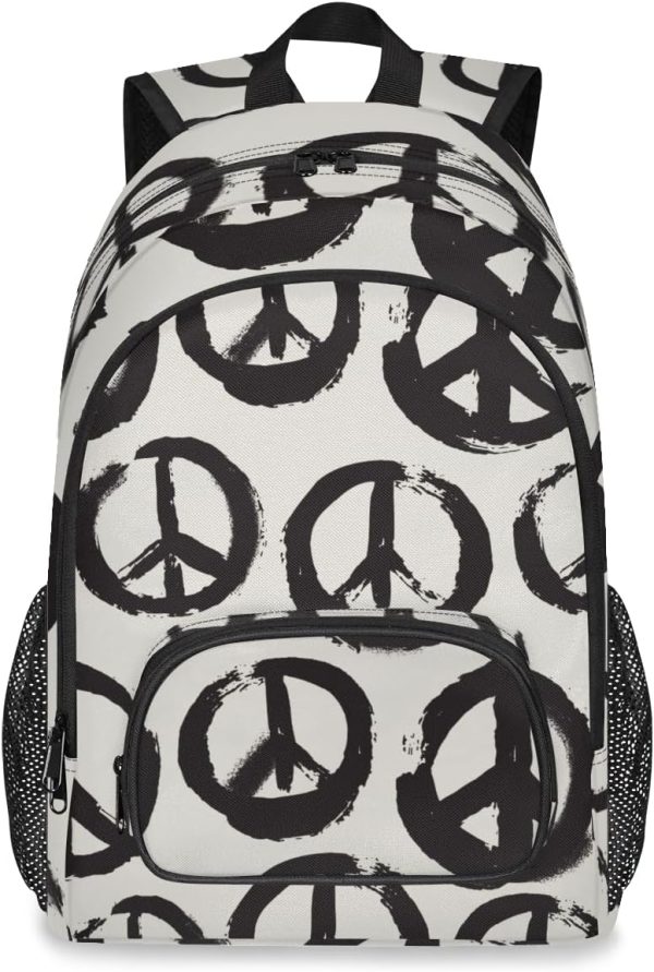 School Backpack Casual Bookbag with Multiple Pockets 18 inch Laptop Backpacks for Travel Hiking, Schoolbag for Students Girls Boys Women Men, Peace Sign