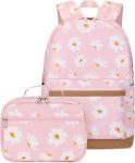 2Pcs Daisy Prints Backpack Sets for Girl Bookbag Primary Schoolbag Elementary Students Daypack with Lunch Bag