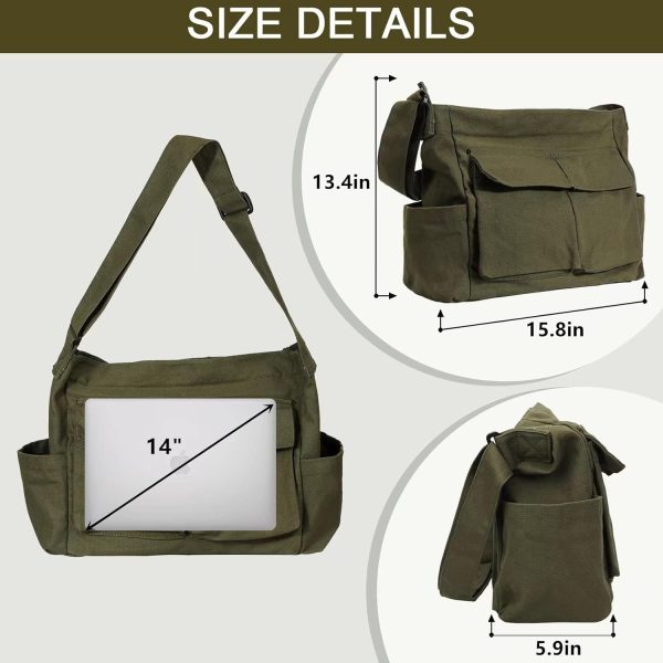 Canvas Messenger Bag Large Crossbody Bags with Multiple Pockets,School Vintage Shoulder Laptop Bag for Women and Men