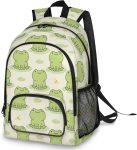 School Backpack Frogs Casual Bookbag with Multiple Pockets 18 inch Laptop Backpacks for Travel Hiking, Schoolbag for Students Girls Boys Women Men, Green Frog Animal