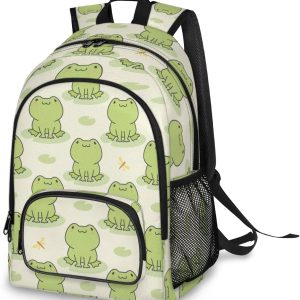 School Backpack Frogs Casual Bookbag with Multiple Pockets 18 inch Laptop Backpacks for Travel Hiking, Schoolbag for Students Girls Boys Women Men, Green Frog Animal