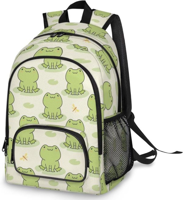 School Backpack Frogs Casual Bookbag with Multiple Pockets 18 inch Laptop Backpacks for Travel Hiking, Schoolbag for Students Girls Boys Women Men, Green Frog Animal