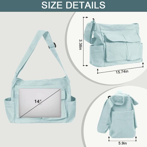 Canvas Messenger Bag Large Crossbody Bags with Multiple Pockets,School Vintage Shoulder Laptop Bag for Women and Men