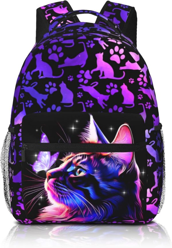 Cat Backpack for Girls Boys Student Schoolbag with Waterproof Zippered Pocket Fashion Animal Theme Travel Backpack for School and Everyday Use
