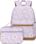 2Pcs Daisy Prints Backpack Sets for Girl Bookbag Primary Schoolbag Elementary Students Daypack with Lunch Bag