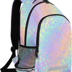 Rainbow Leopard Print Backpack Boys Girls Schoolbag Children Bookbag,Laptop Notebook Tablet Cheetah School Bag Stylish Casual Daypack Students Teens Travel Bags