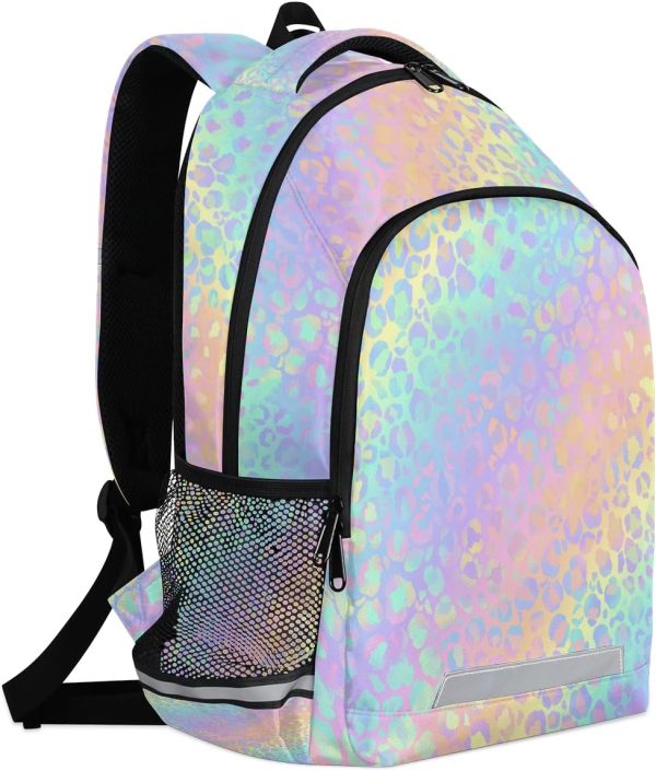 Rainbow Leopard Print Backpack Boys Girls Schoolbag Children Bookbag,Laptop Notebook Tablet Cheetah School Bag Stylish Casual Daypack Students Teens Travel Bags
