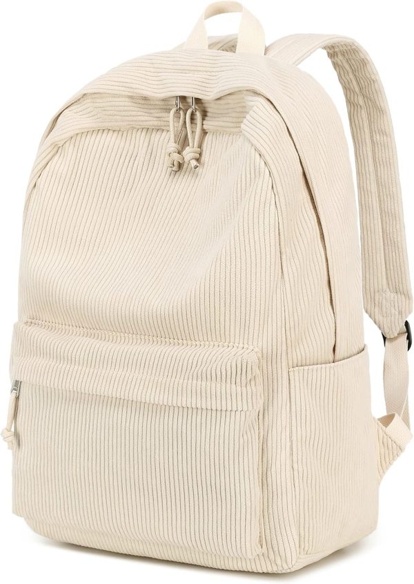 School Backpack for Teens Large Corduroy Bookbag Lightweight 17 inch Laptop Bag for Girls Women Casual High School College (Corduroy-Beige)