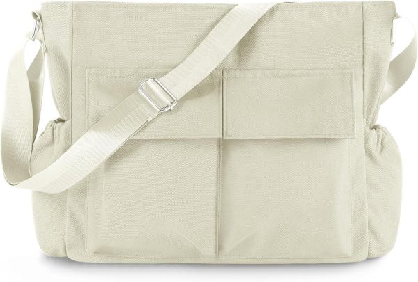 Canvas Messenger Bag Crossbody Shoulder Bag for Men Women Vintage Tote Laptop Bag Large Bag with Multiple Pockets