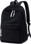 School Backpack for Teens Large Corduroy Bookbag Lightweight 17 inch Laptop Bag for Girls Boys Casual High School College (Corduroy-Black)