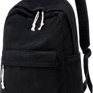 School Backpack for Teens Large Corduroy Bookbag Lightweight 17 inch Laptop Bag for Girls Boys Casual High School College (Corduroy-Black)