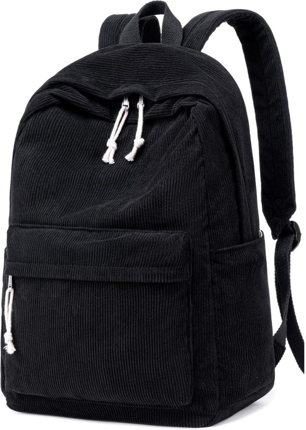 School Backpack for Teens Large Corduroy Bookbag Lightweight 17 inch Laptop Bag for Girls Boys Casual High School College (Corduroy-Black)