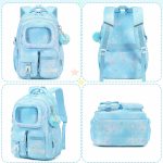 Backpack for Girls with Lunch Bag Pencil Case Kids School Bags for Kindergarten Elementary Middle Primary Schoolbag Cute 16 inch Laptop Bookbag Students 3 PCS Cute Bookbag, Blue Set