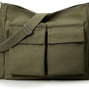 Canvas Tote Bag Messenger Bag, Large Crossbody Bag for Women or Men, Casual Canvas Shoulder Bag for College Work Daily