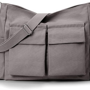 Canvas Tote Bag Messenger Bag, Large Crossbody Bag for Women or Men, Casual Canvas Shoulder Bag for College Work Daily
