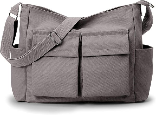 Canvas Tote Bag Messenger Bag, Large Crossbody Bag for Women or Men, Casual Canvas Shoulder Bag for College Work Daily