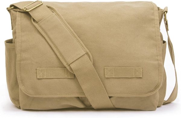 Classic Vintage Messenger Bag - Original Heavyweight Cotton Canvas Shoulder Bag with Upgraded Features