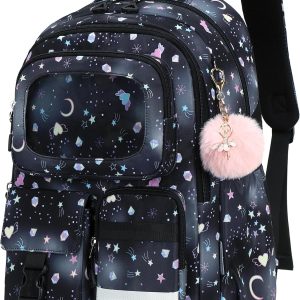 Backpack for Girls Kids School Bags for Kindergarten Elementary Schoolbag Students Backpacks Cute 15.6 inch Laptop Bookbag Teens Girl Back Pack Travel Daypack, Black